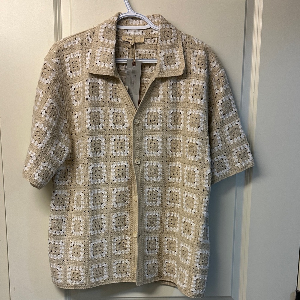 Sandstone Crochet Button-Up Shirt